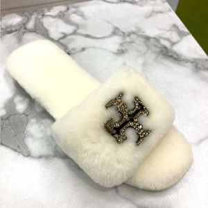 Tory Burch Everly Jeweled Shearling Slide